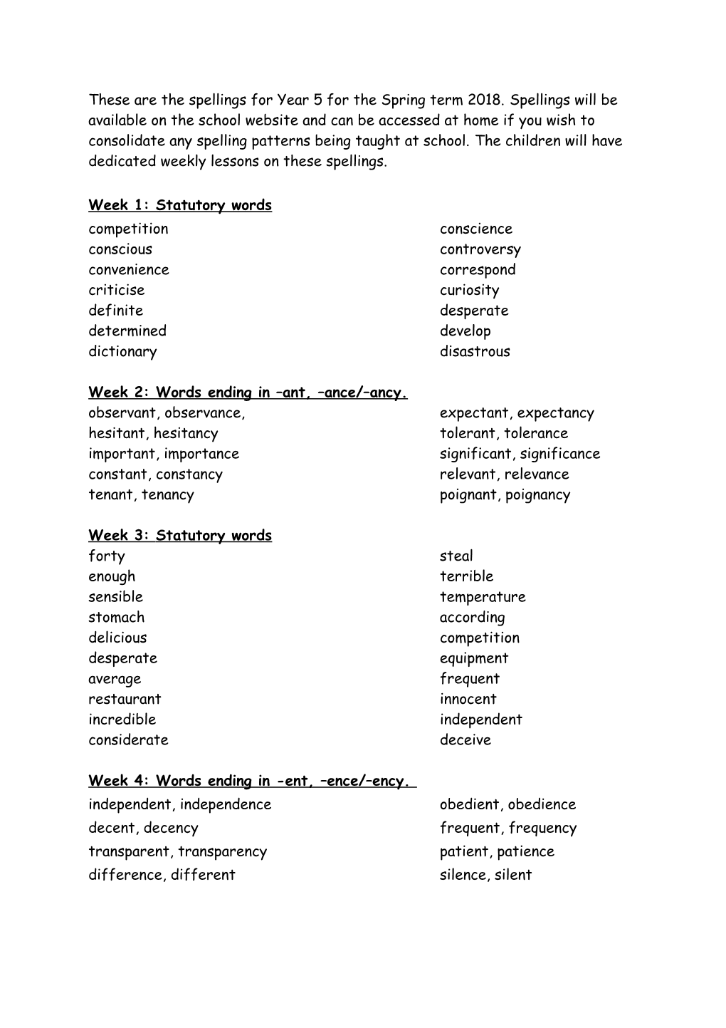 Week 2: Words Ending in Ant, Ance/ Ancy