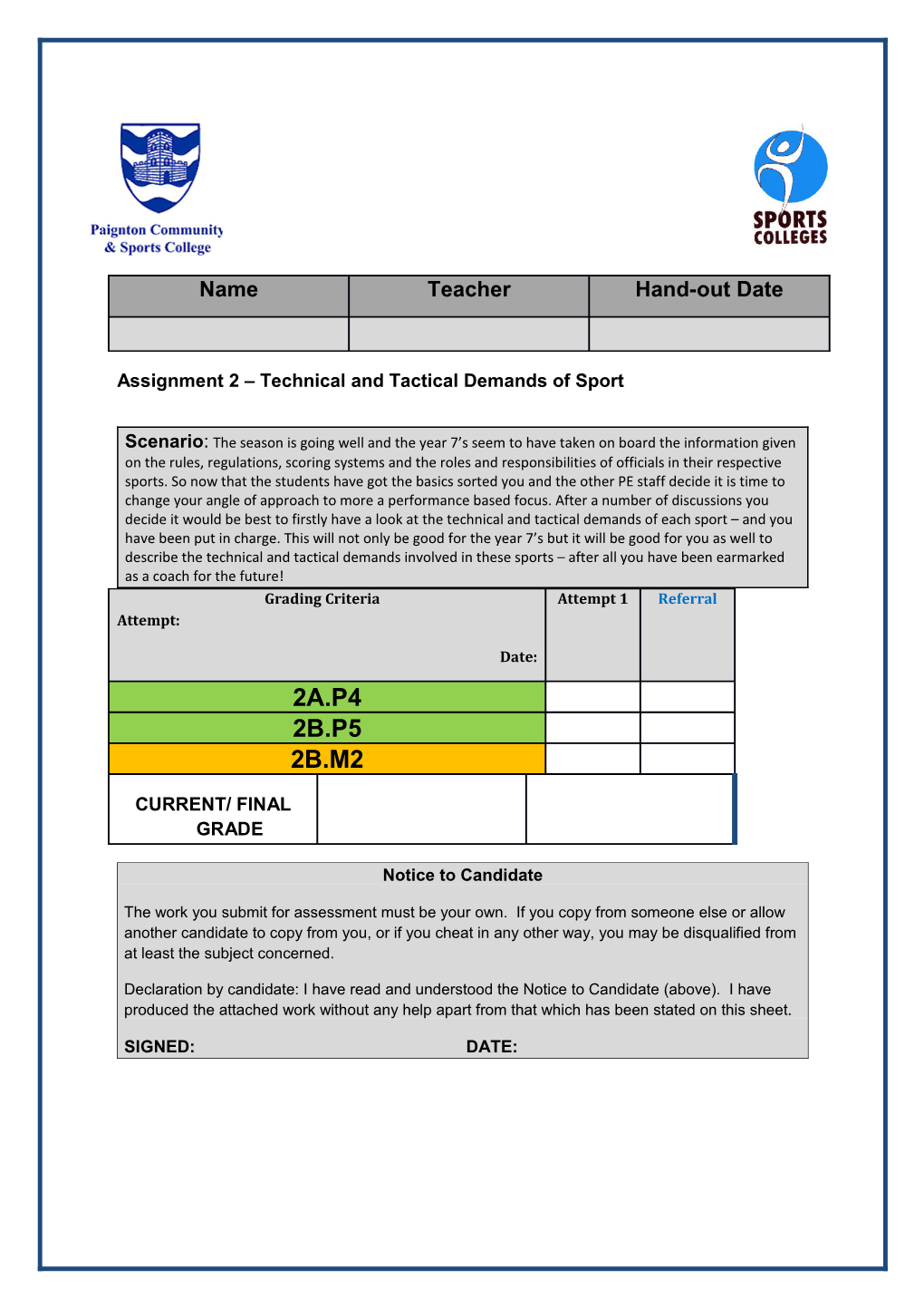 Assignment 2 Technical and Tactical Demands of Sport