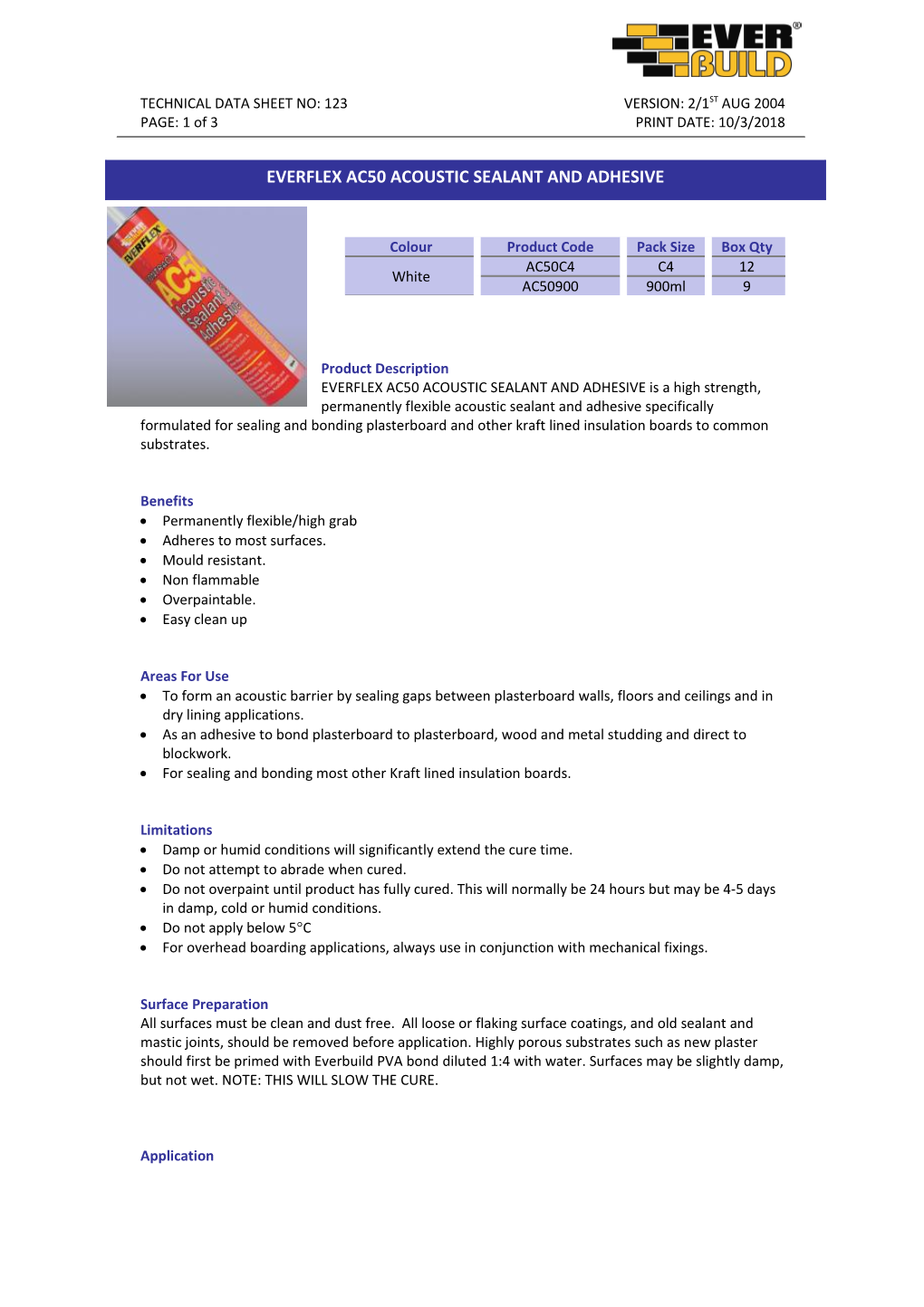 Technical Data Sheet No: 123Version: 2/1St Aug 2004