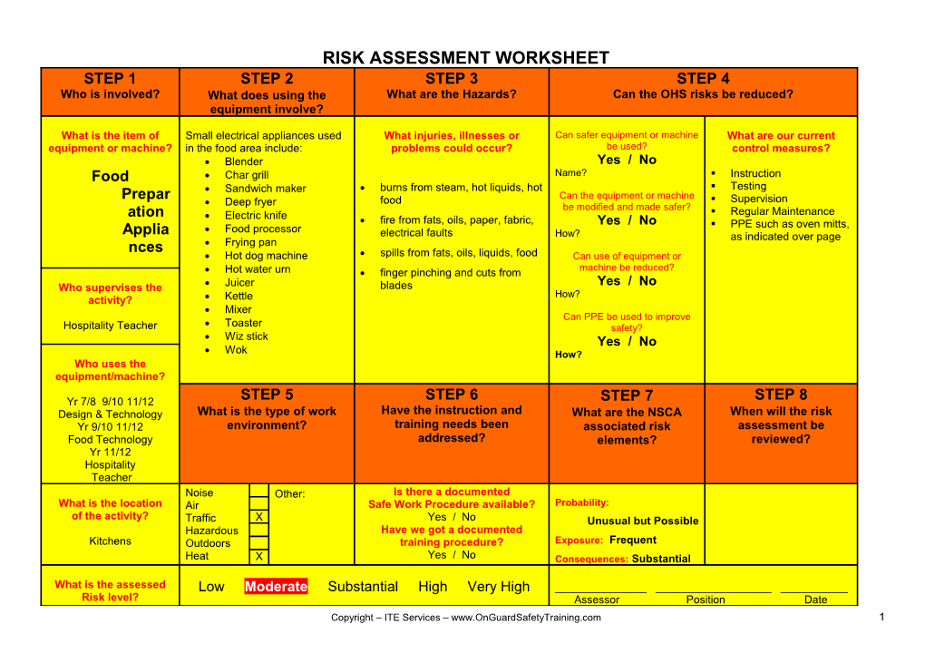 Risk Assessment Worksheet s1