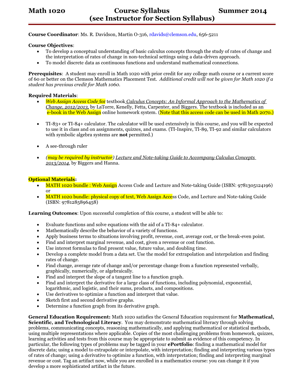 Mthsc 102 Introduction to Mathematical Analysis Spring 2010