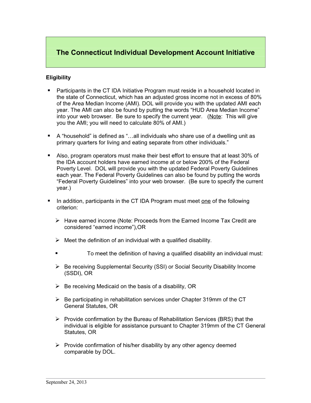 The Connecticut Individual Development Account Initiative