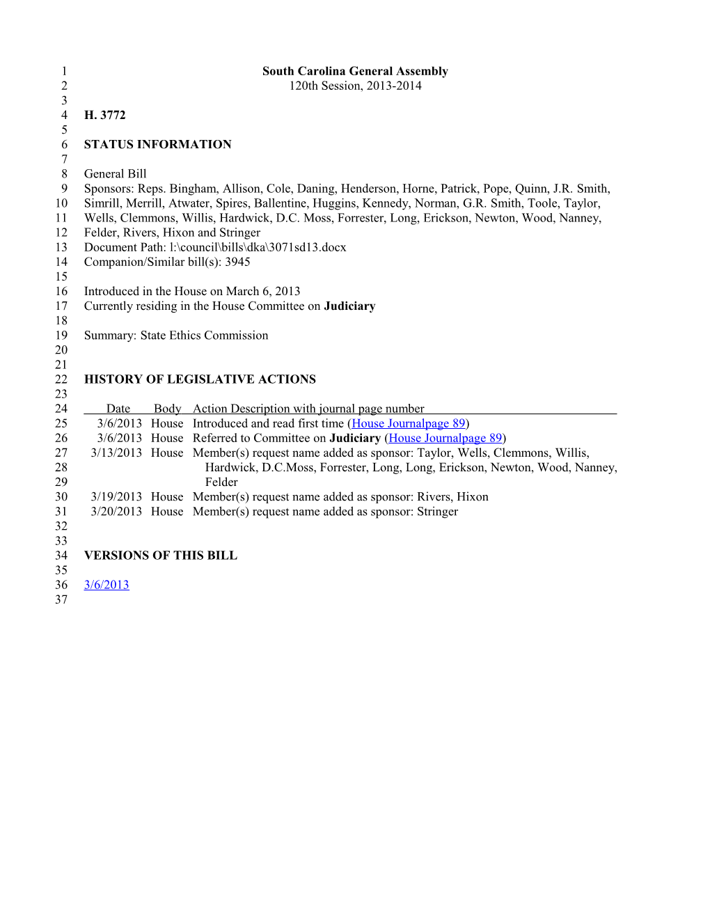 2013-2014 Bill 3772: State Ethics Commission - South Carolina Legislature Online