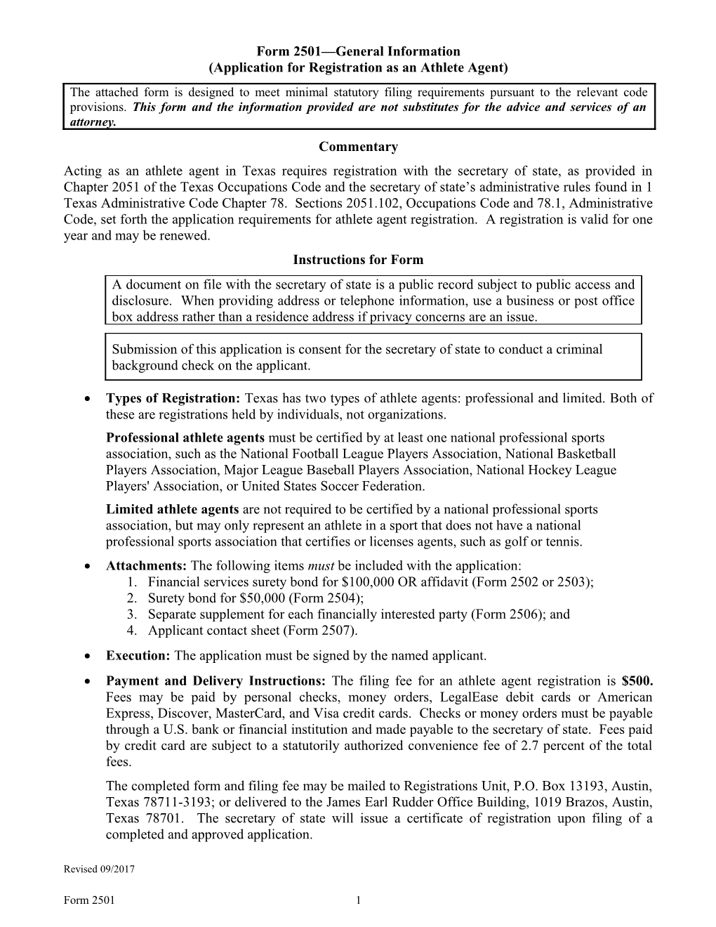 Form 2501 General Information