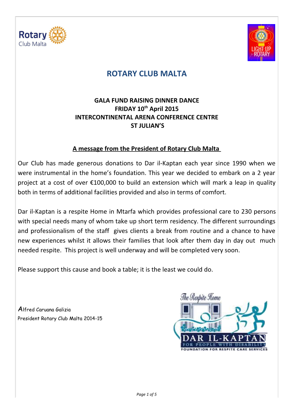 Rotary Club Malta Fund Raising Flyer