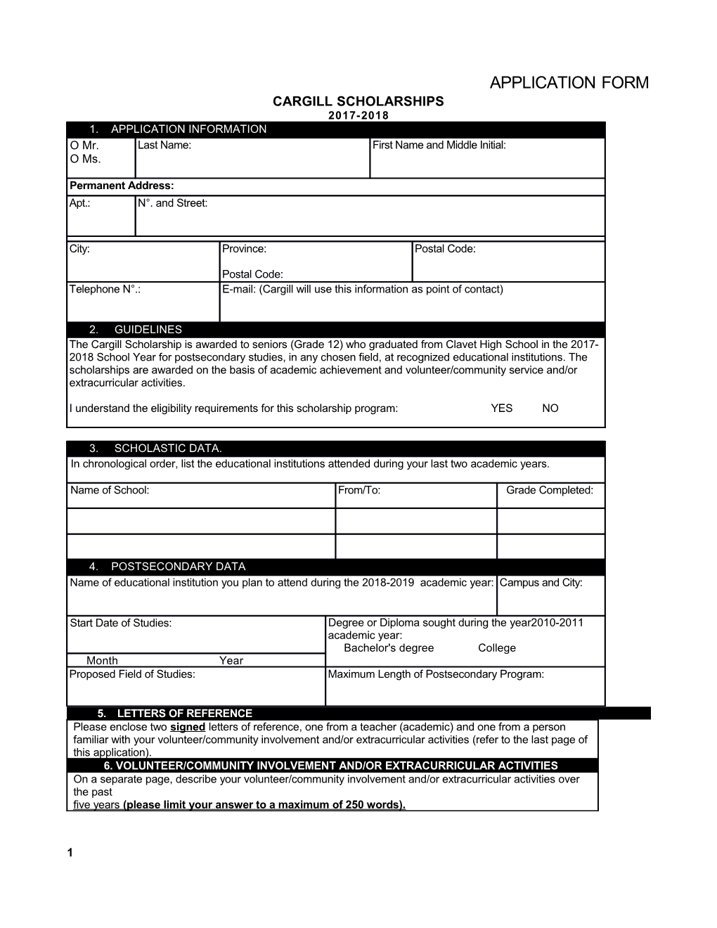 Cargill Scholarships