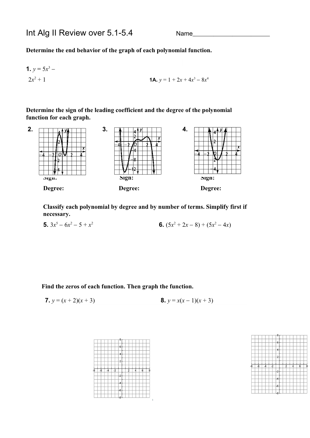 Determine the End Behavior of the Graph of Each Polynomial Function