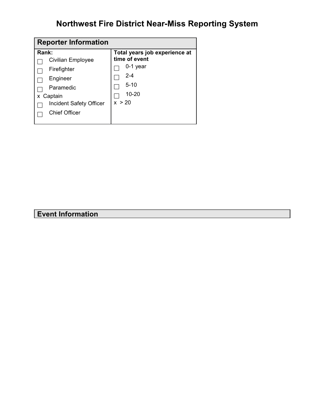 Northwest Fire District Near-Missreporting System