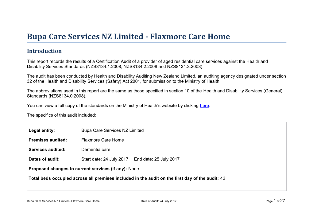 Bupa Care Services NZ Limited - Flaxmore Care Home