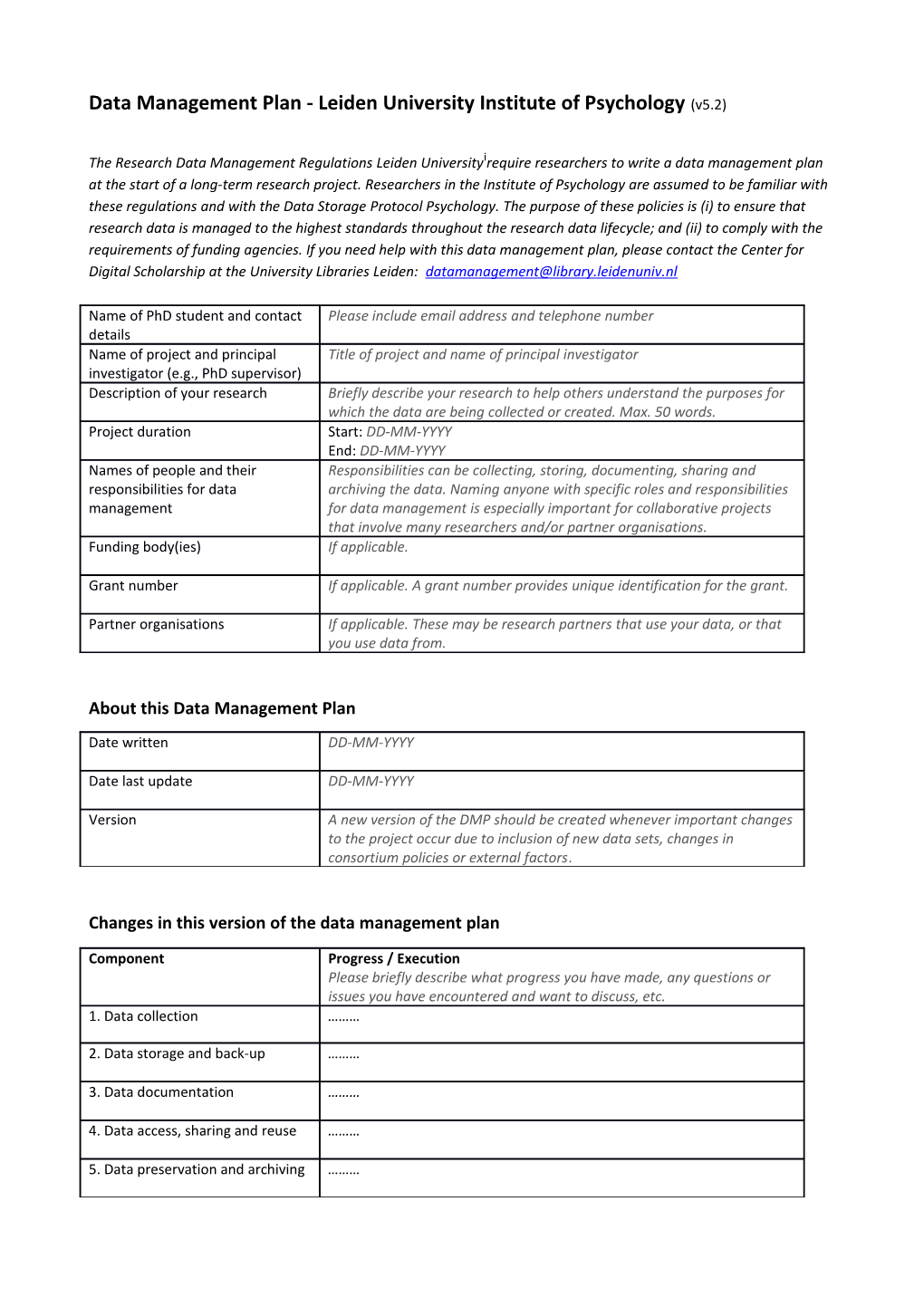 Phd Data Management Plan