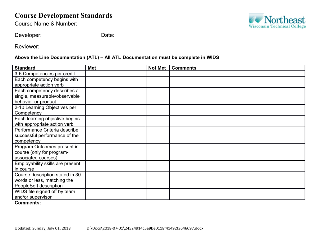 Above the Line Documentation (ATL) All ATL Documentation Must Be Complete in WIDS