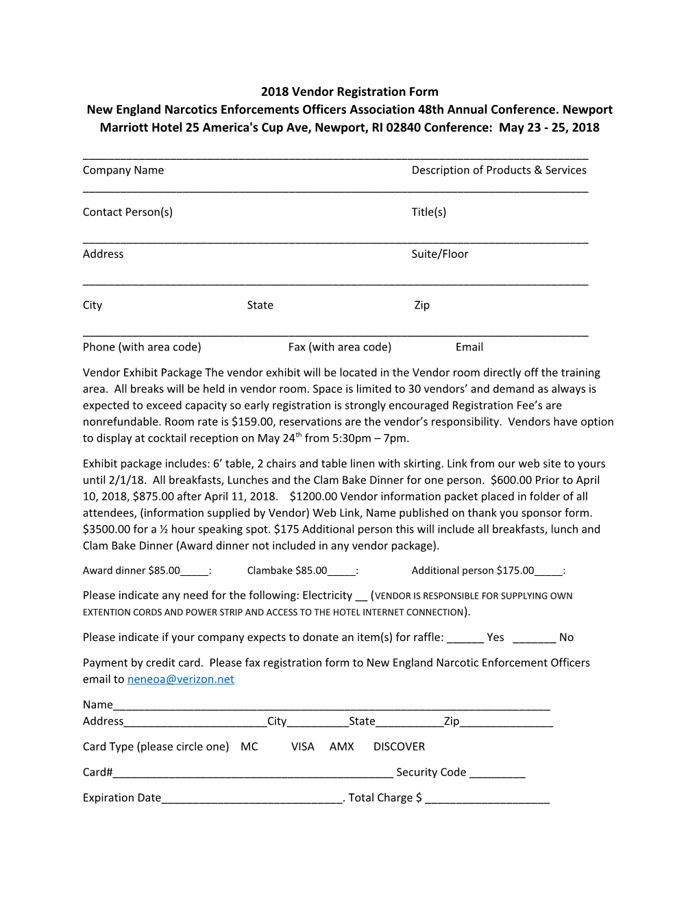 2018 Vendor Registration Form