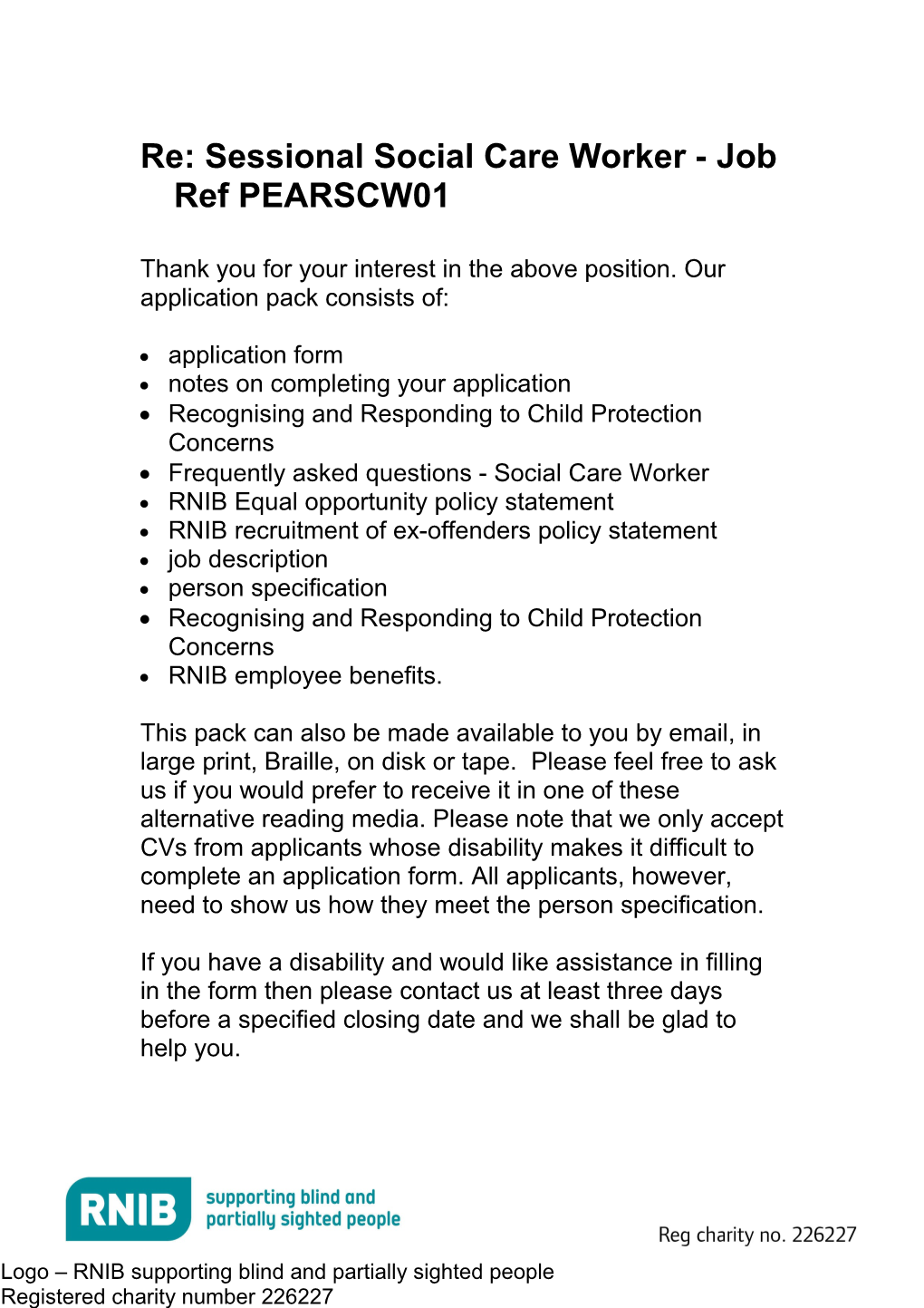 Sessional Social Care Worker - Pears (DBS) - PEARSCW01