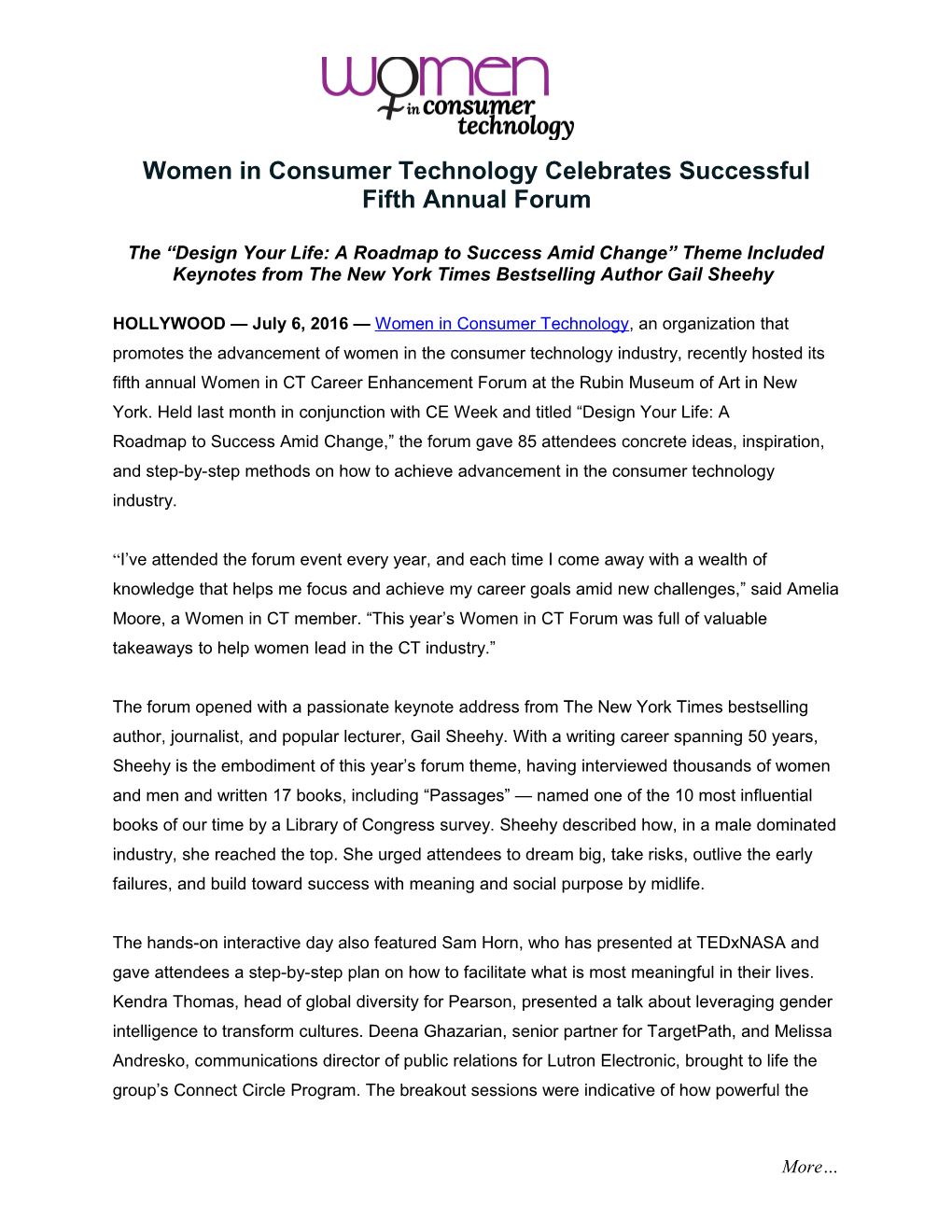 Women in Consumer Technology Celebrates Successful Fifth Annual Forum