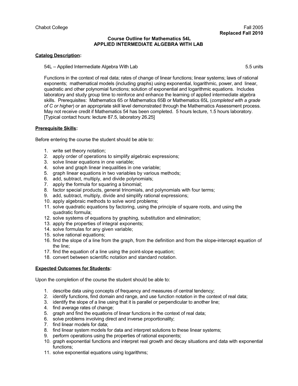 Course Outline for Mathematics 54L, Page 3