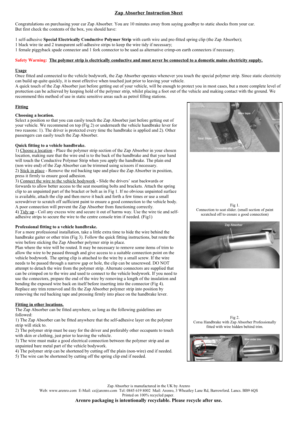 Zap Absorber Instruction Sheet