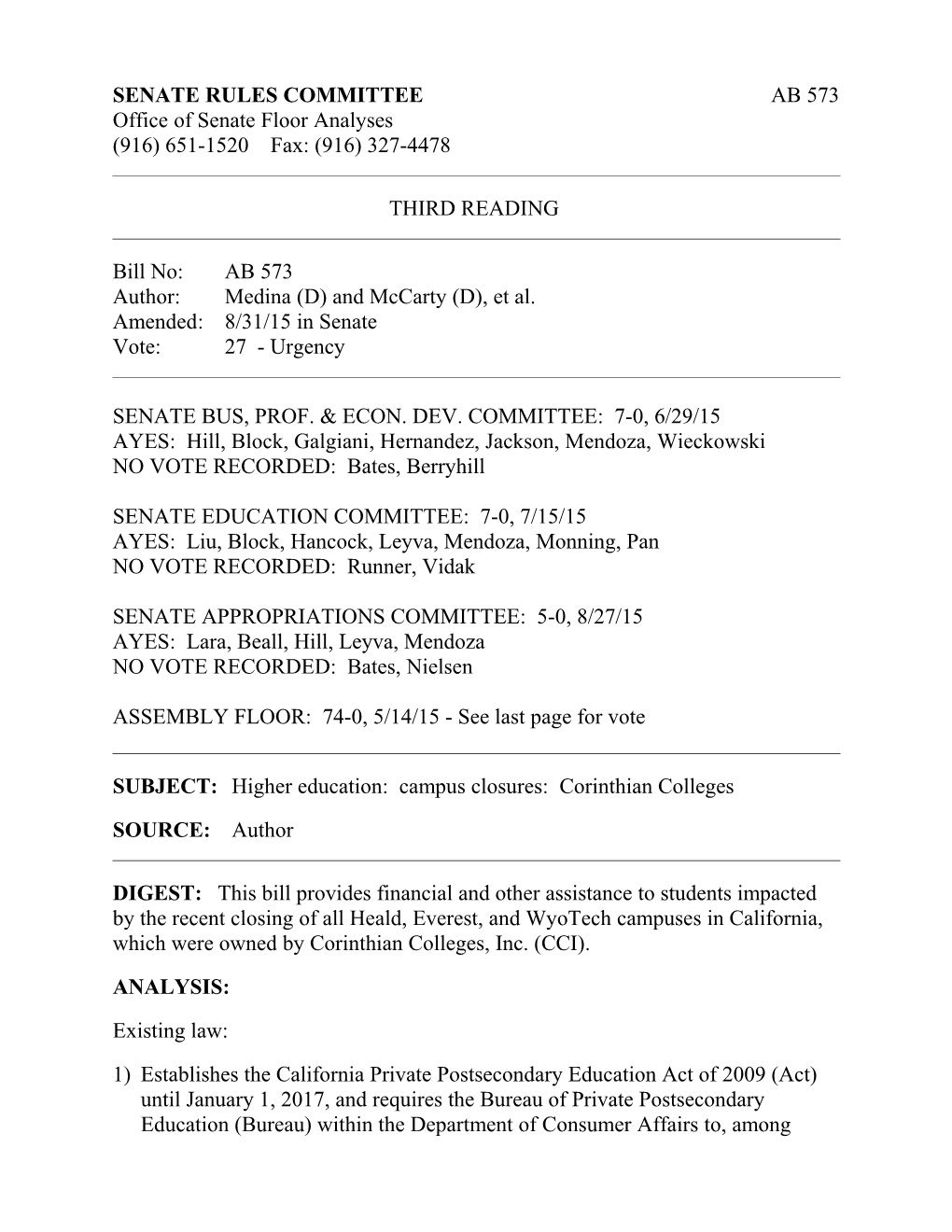 Senate Rules Committee - Senate Floor Analysis s6