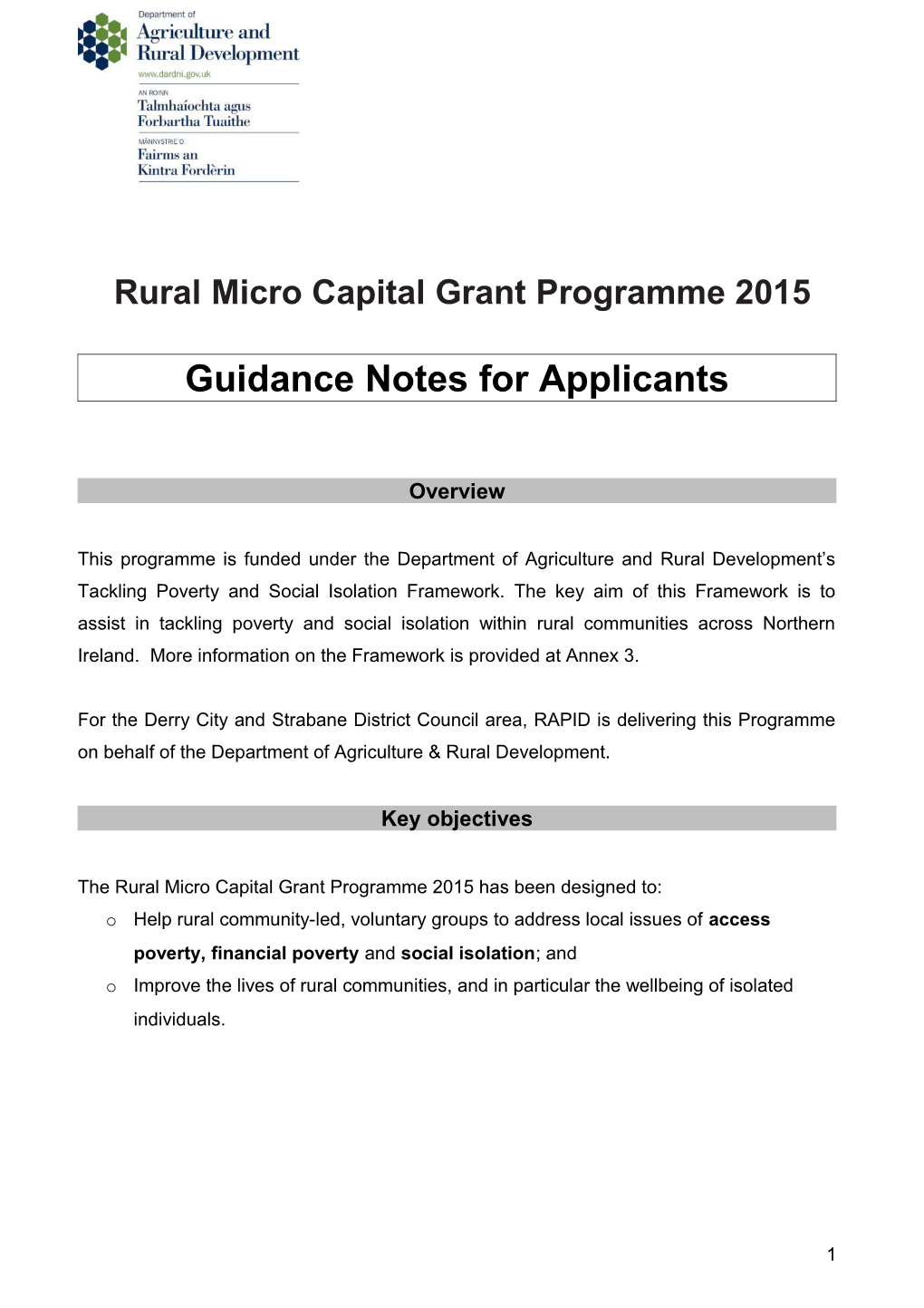 Rural Micro Capital Grant Programme 2015