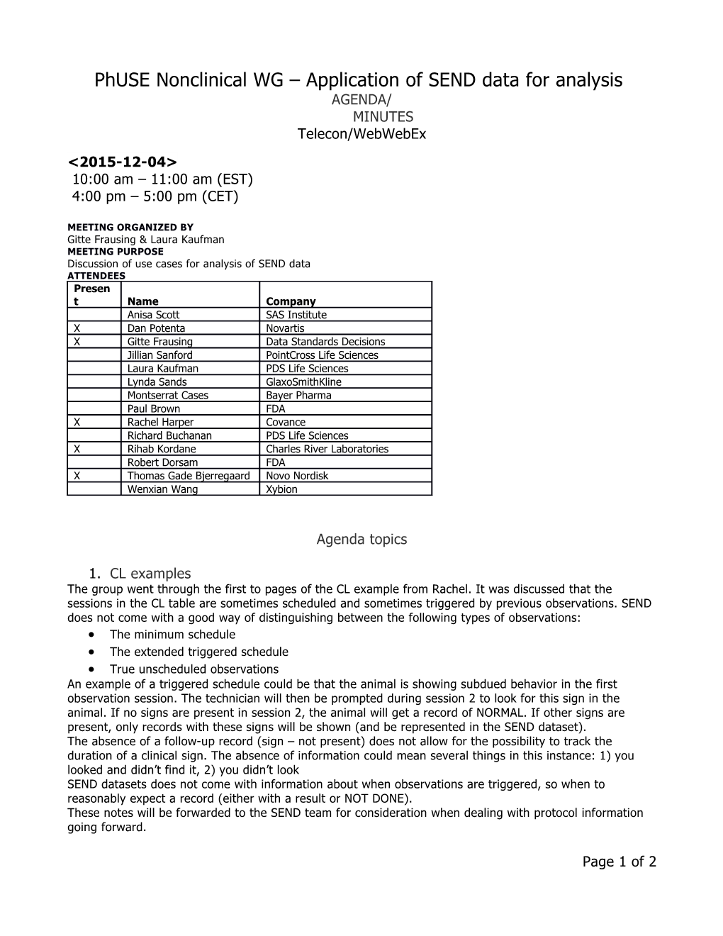 Phuse Nonclinical WG Application of SEND Data for Analysis