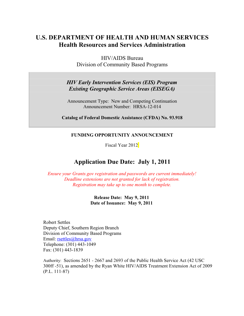 HRSA Funding Opportunity Announcement Template