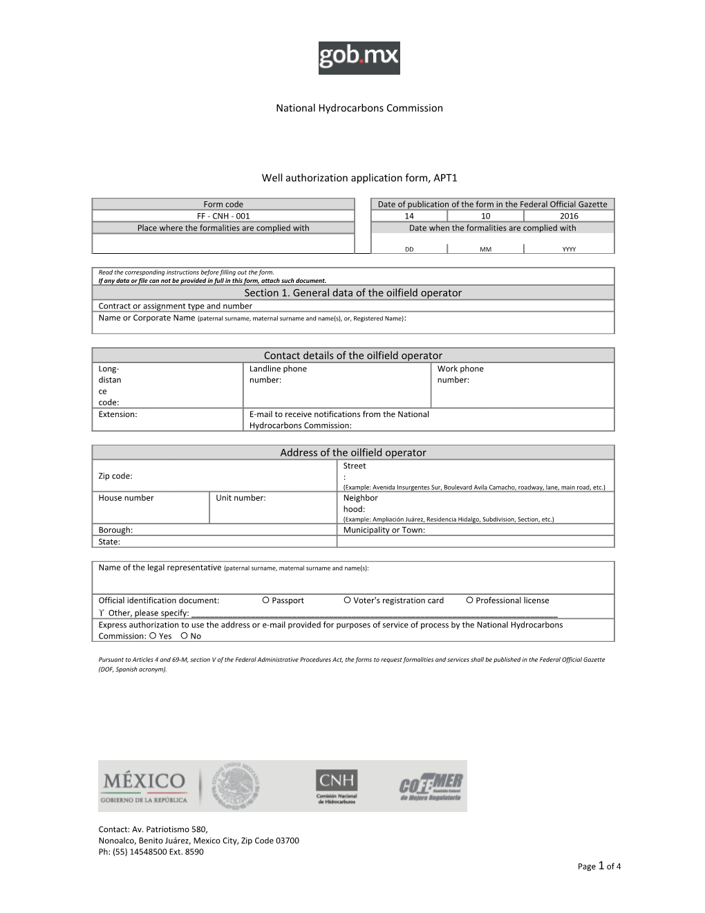 Well Authorization Application Form, APT1