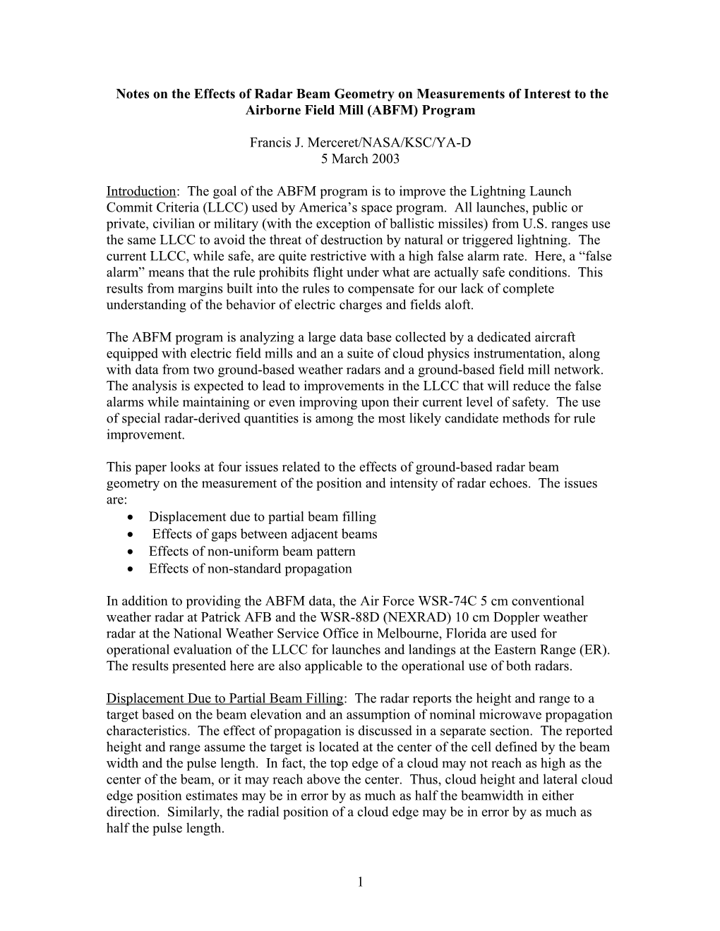 Notes on the Effects of Radar Beam Geometry on Measurements of Interest to the Airborne