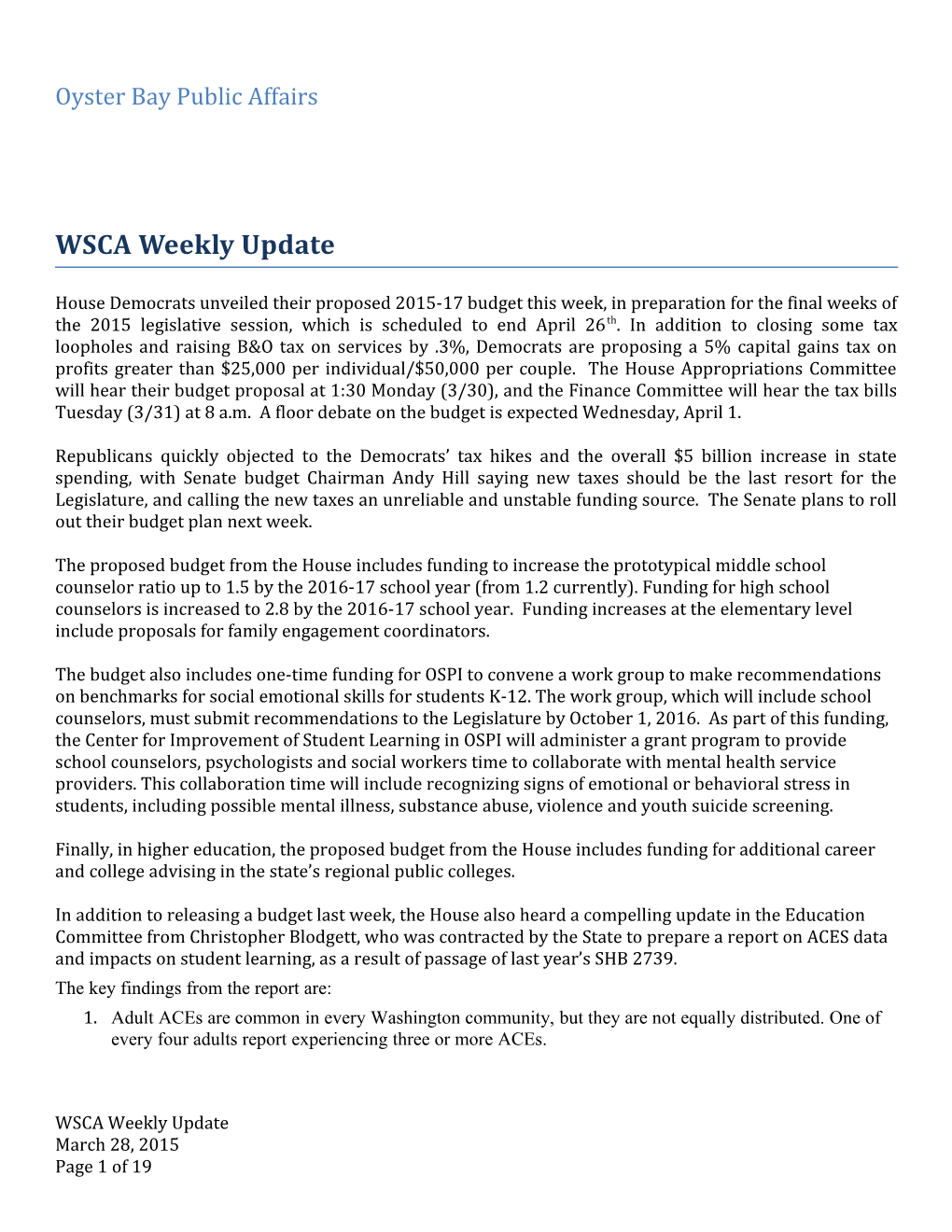 WSCA Weekly Update