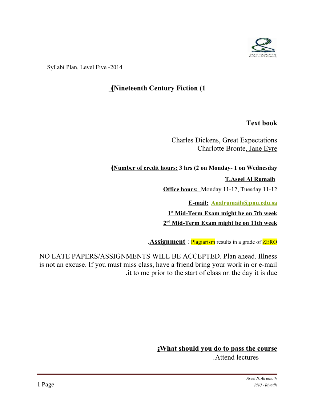 Syllabi Plan, Level Five -2014