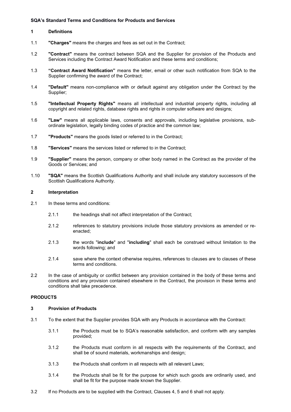 SQA S Standard Terms and Conditions for Products and Services