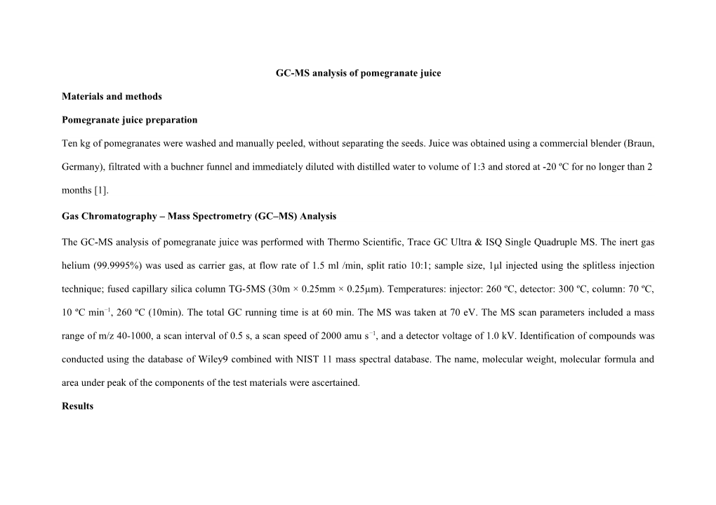 GC-MS Analysis of Pomegranate Juice