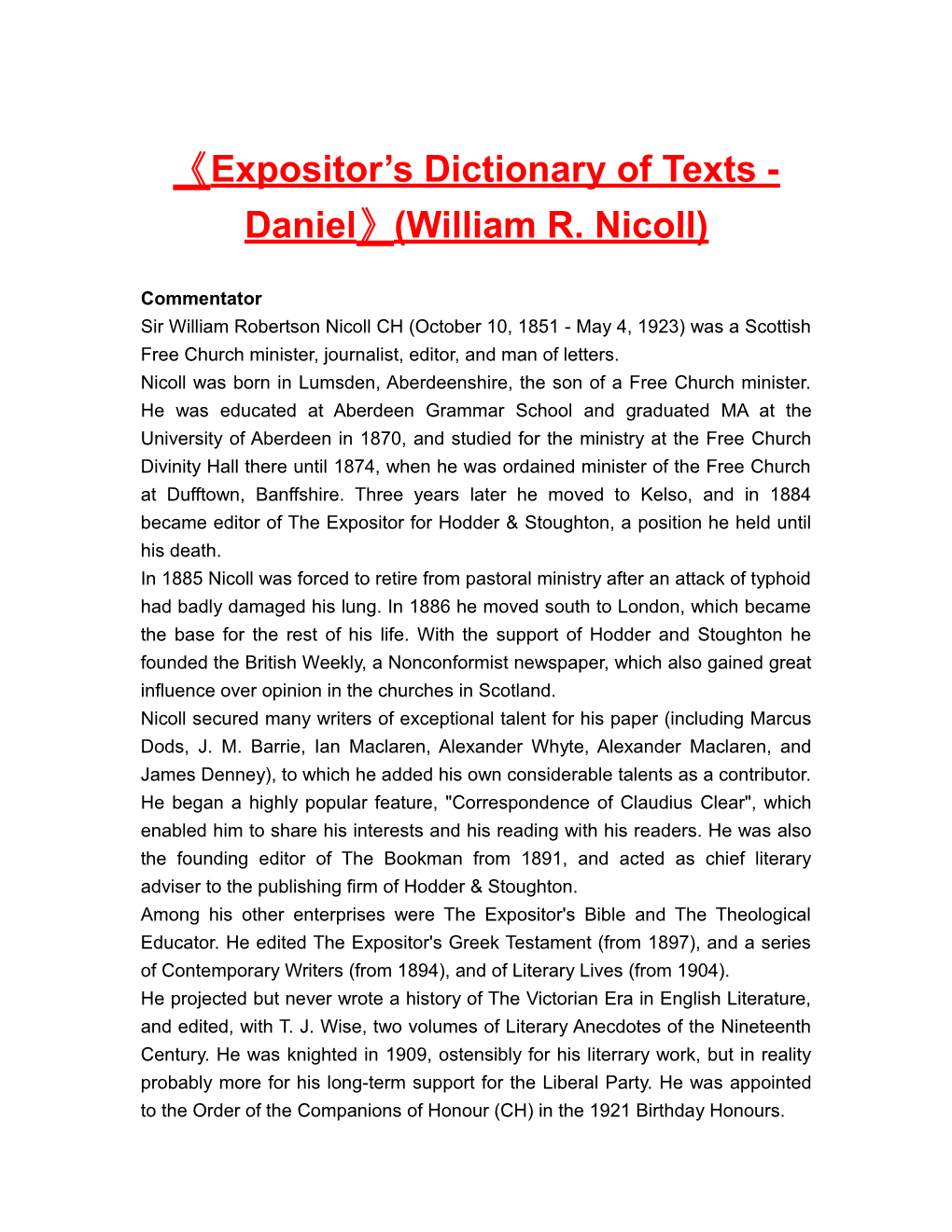 Expositor S Dictionary of Texts - Daniel (William R. Nicoll)