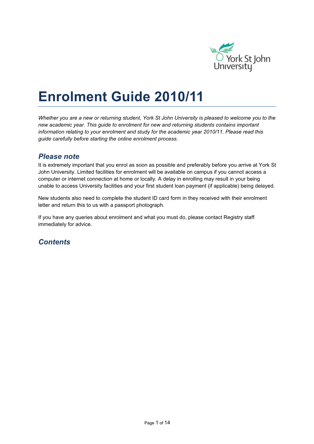 Enrolment Guide 2010/11