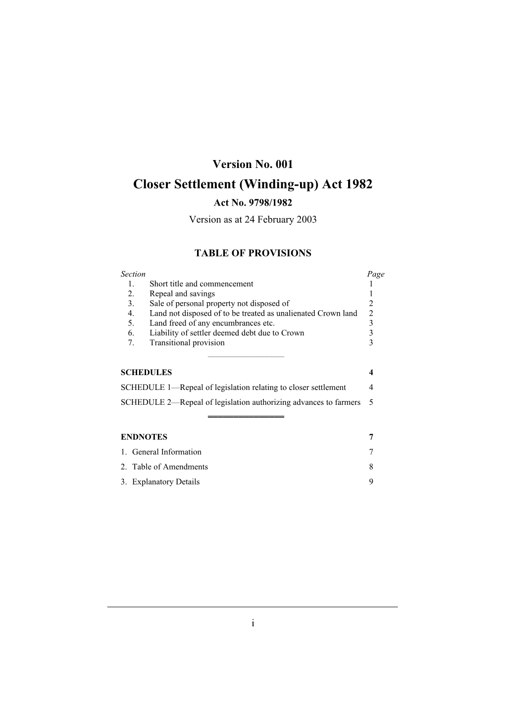 Closer Settlement (Winding-Up) Act 1982