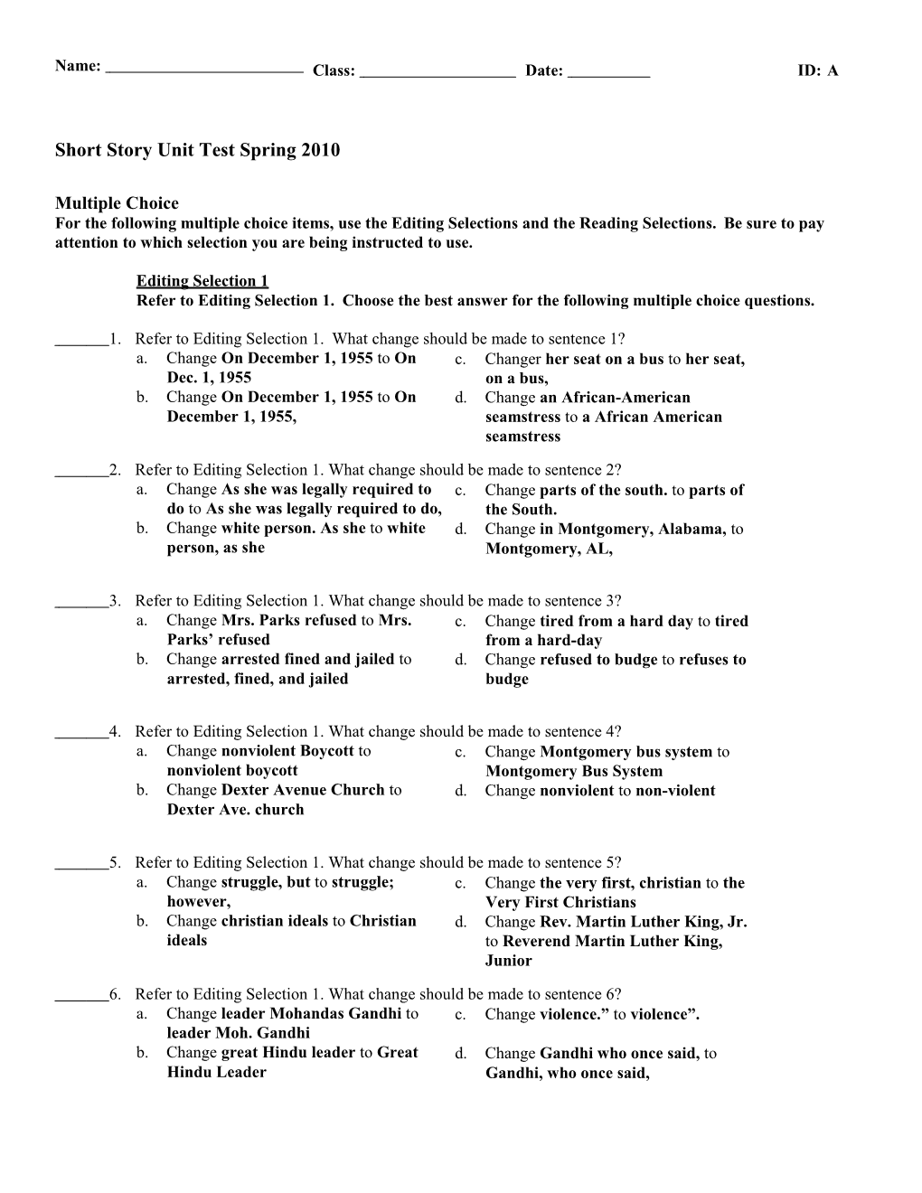 Examview - Short Story Unit Test Spring 2010.Tst