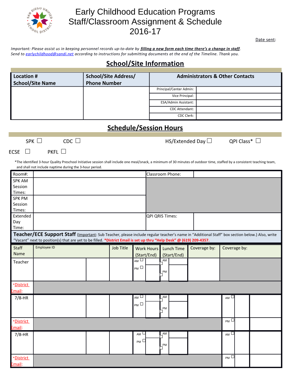 Staff/Classroom Assignment & Schedule