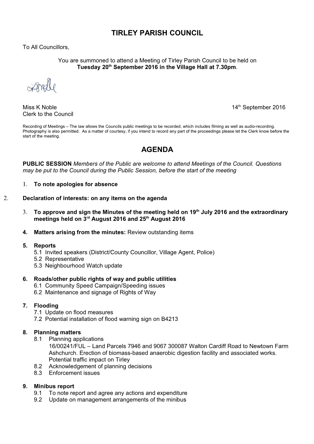 Tirley Parish Council