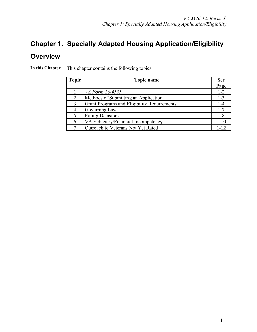 Chapter 1. Specially Adapted Housing Application/Eligibility