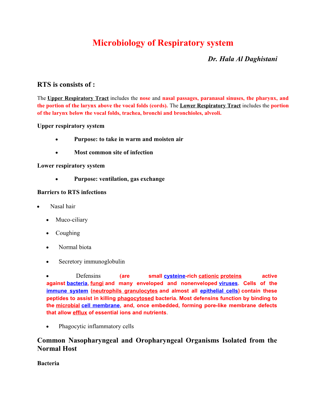 Microbiology of Respiratory System