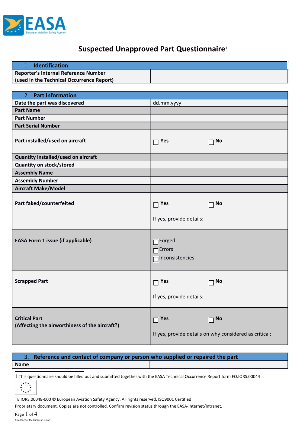 TE - Suspected Unapproved Part Questionnaire