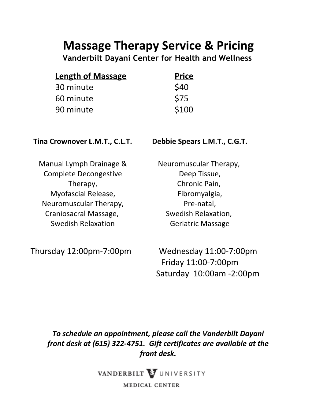 Massage Therapy Pricing