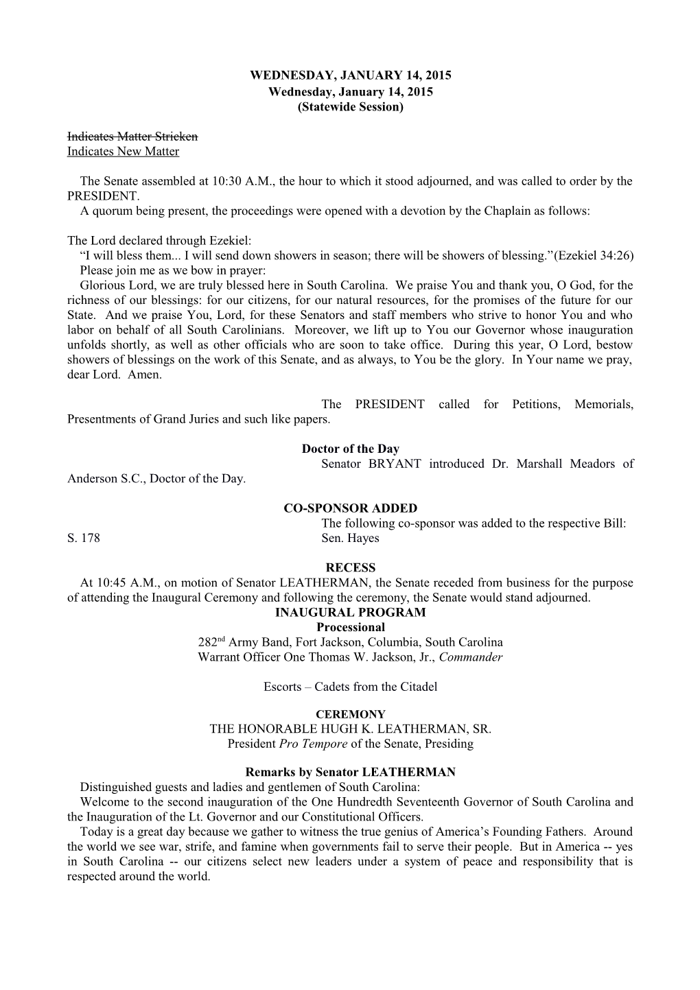 Senate Journal for 1/14/2015 - South Carolina Legislature Online