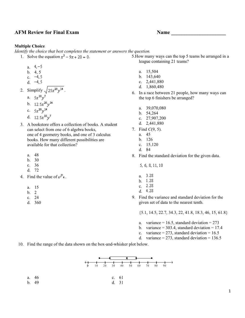 AFM Review for Final Examname ______