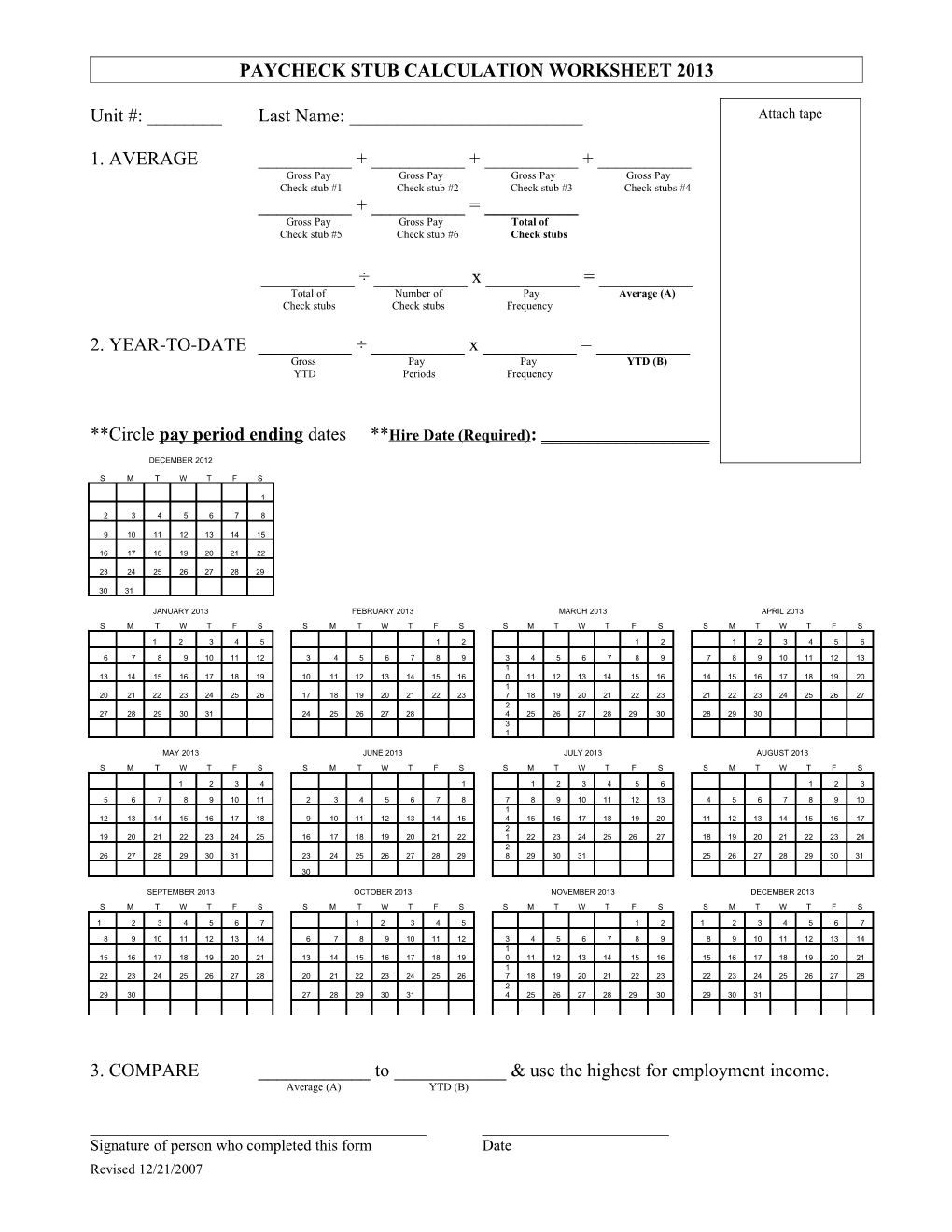 Paycheck Stub Calculation Worksheet 2005