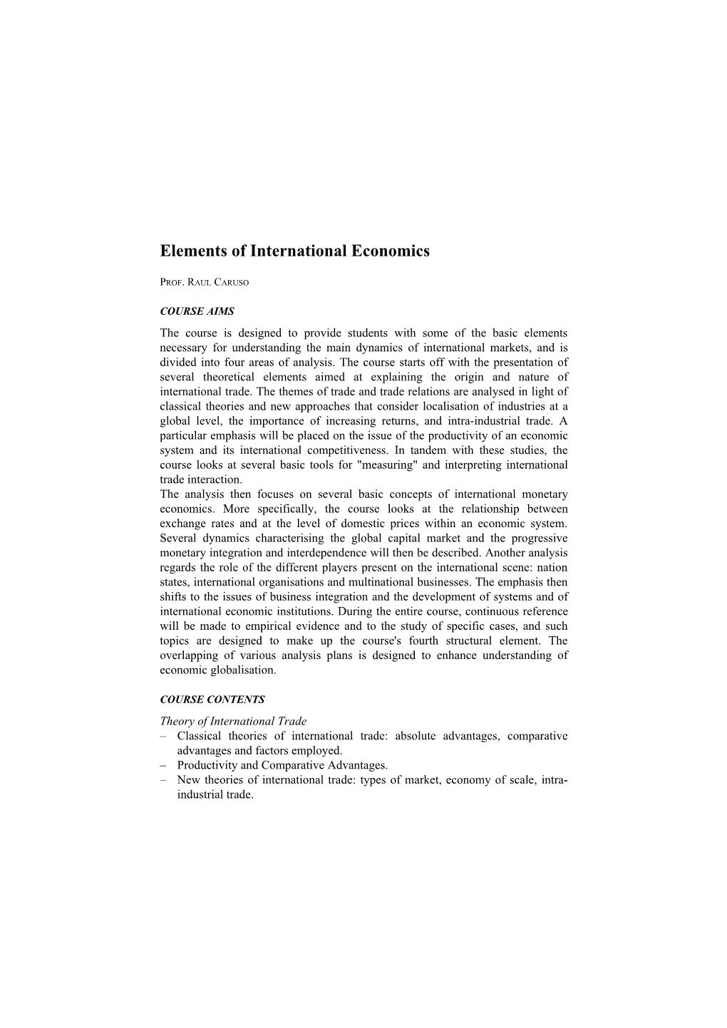 Elements of International Economics