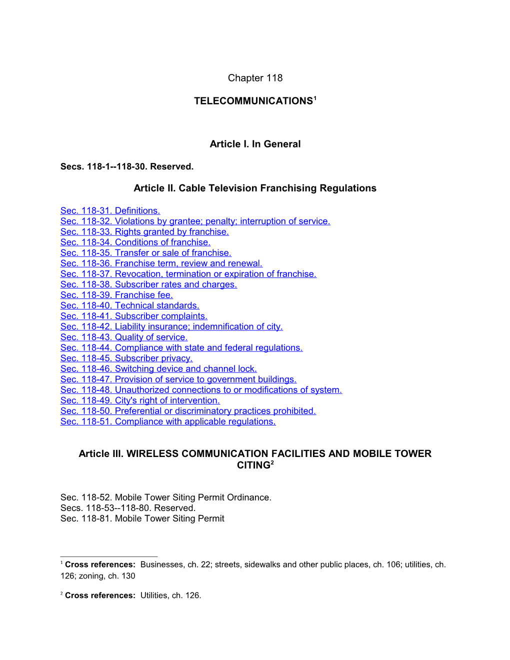 Article II. Cable Television Franchising Regulations