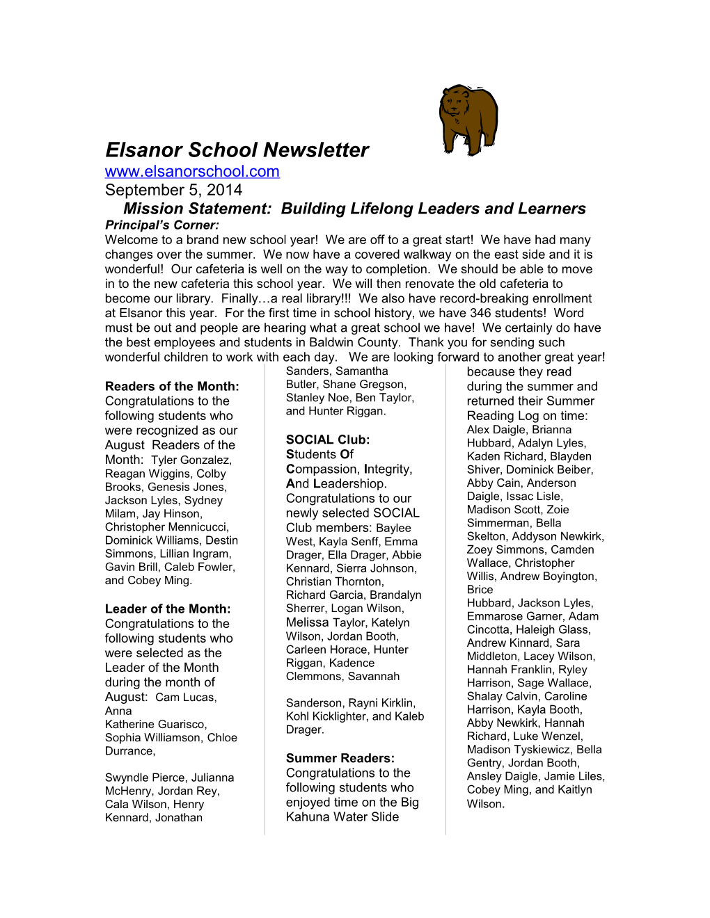 Elsanor Eagles Newsletter