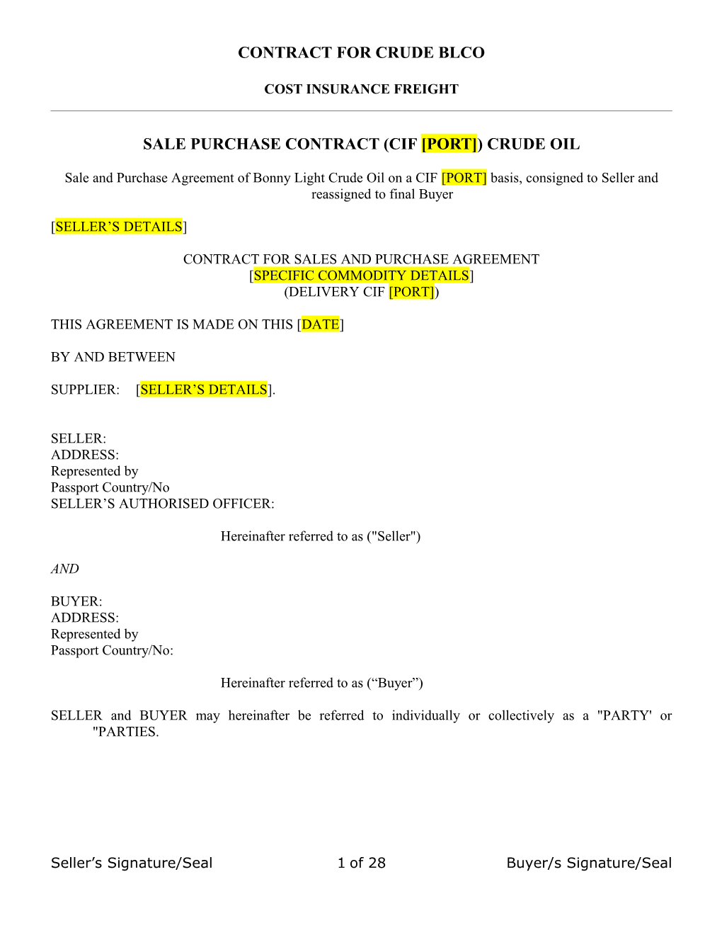 Contract for Crude Blco