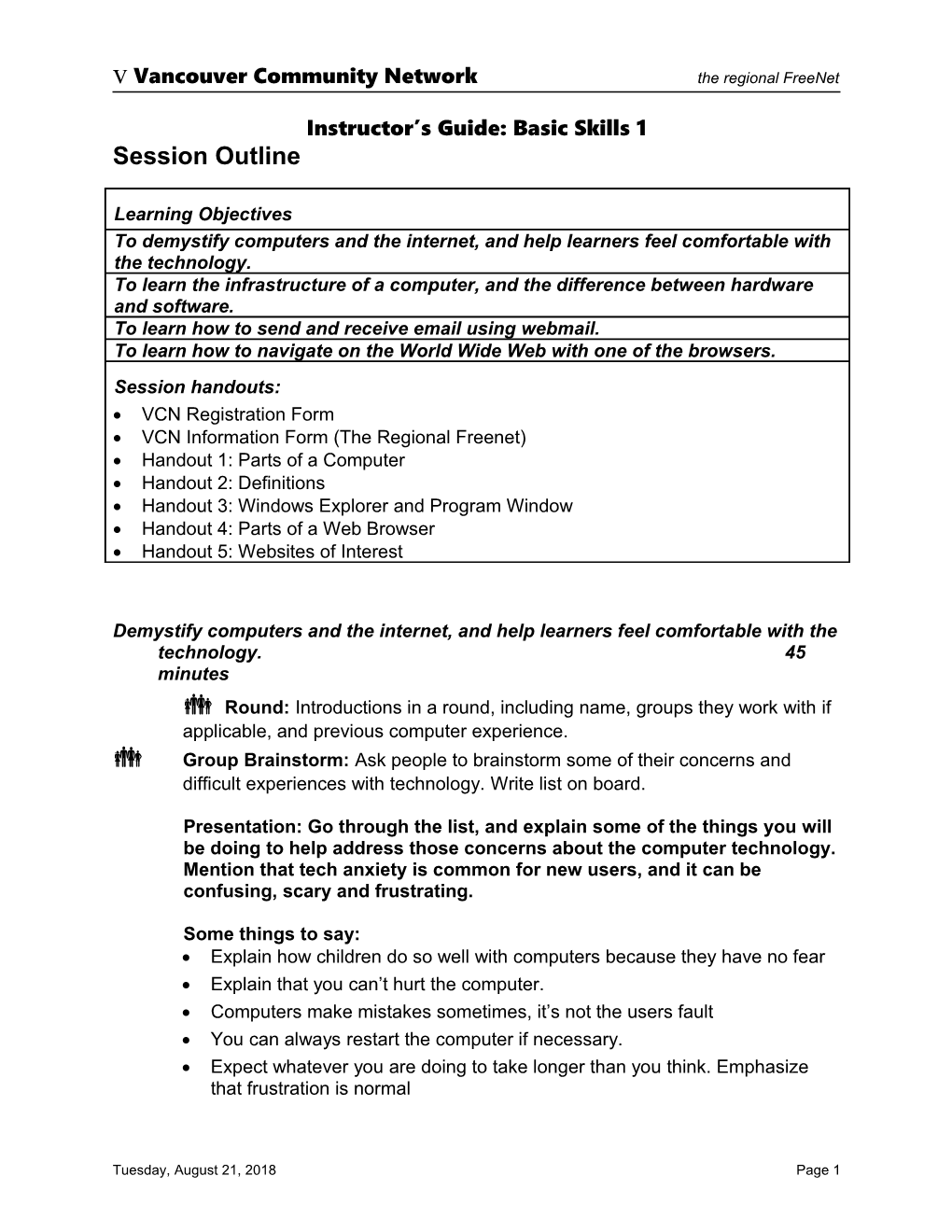 Template for Instructor's Guide