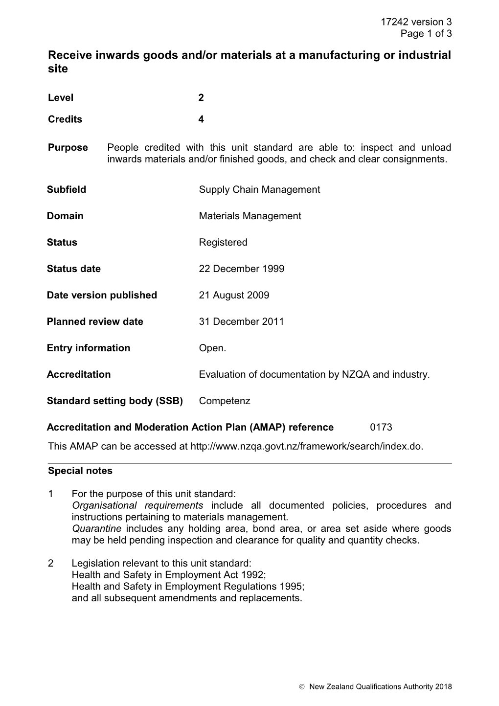 17242 Receive Inwards Goods And/Or Materials at a Manufacturing Or Industrial Site