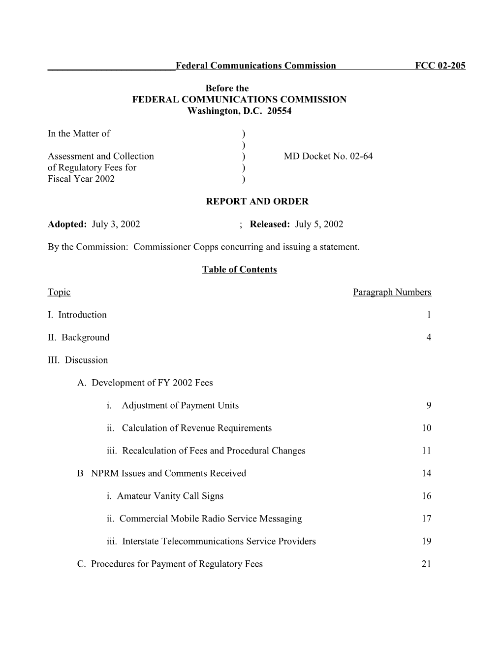 Federal Communications Commission FCC 02-205